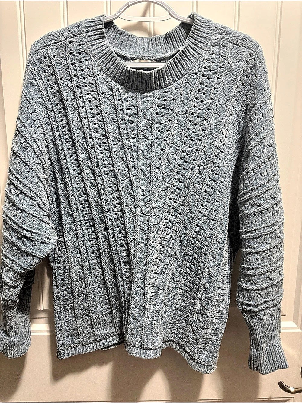 Maurices Blue Chenille Cable Knit Sweater Large Openwork